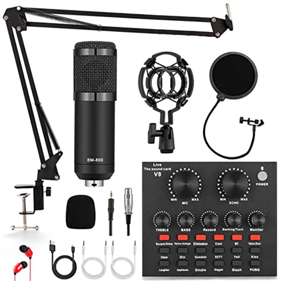 Micrófono de condensador USB, BM-900 Kit de micrófono de condensador con  micrófono ajustable Suspensión Brazo de tije