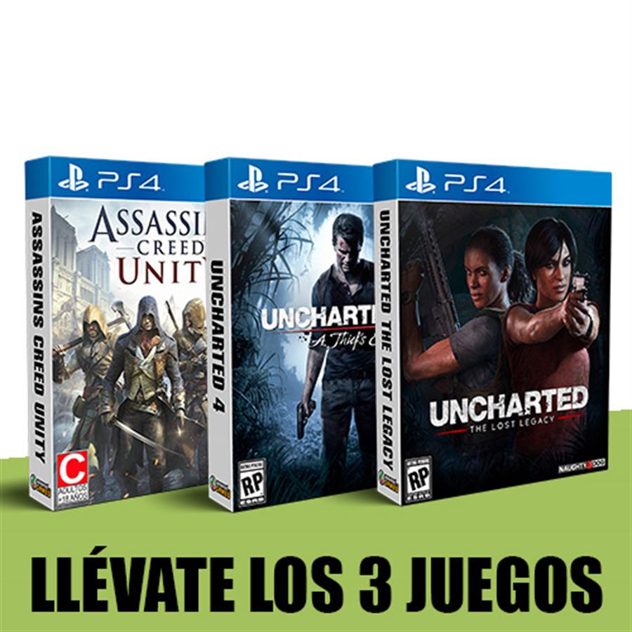 COMBO ASSASSINS CREED UNITY + UNCHARTED 4 + LOST LEGACY PS4 [PRINCIPAL]
