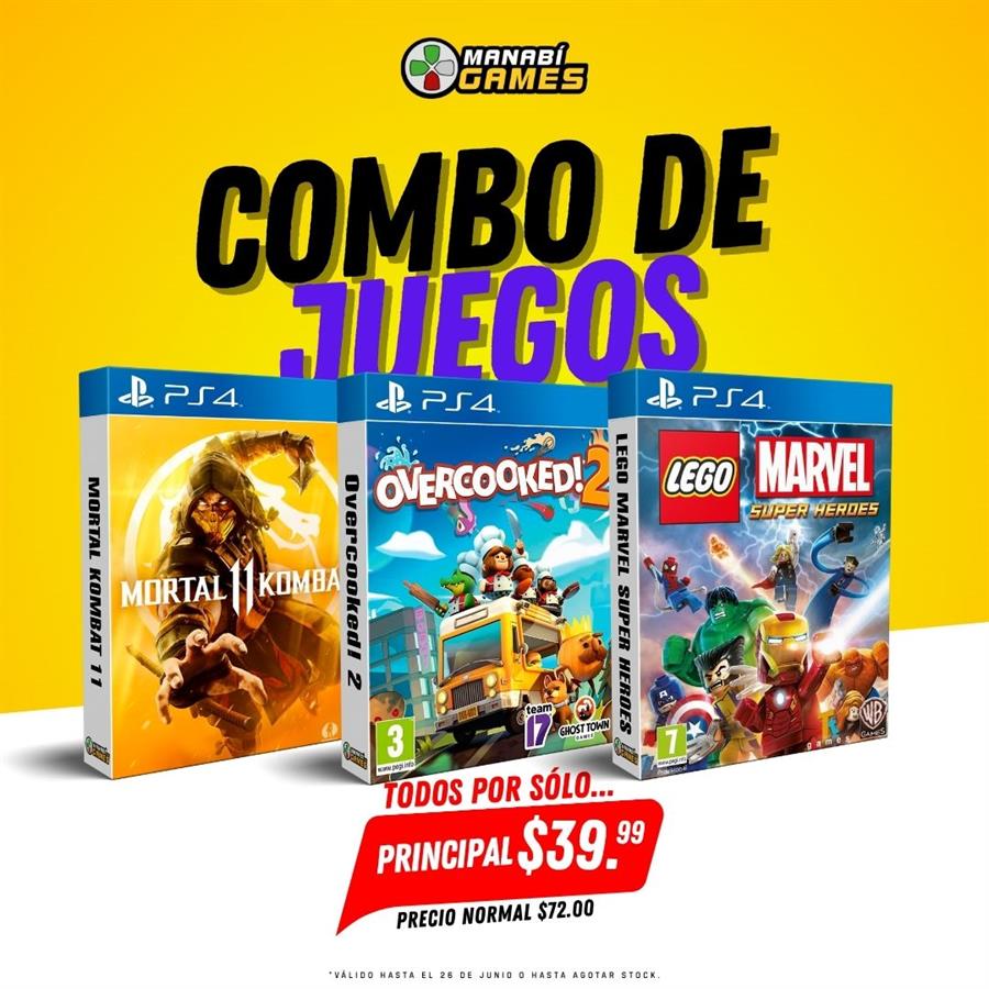 COMBO: MORTAL KOMBAT 11 + OVERCOOKED 2 + LEGO MARVEL SUPER HEROES PS4 PRINCIPAL