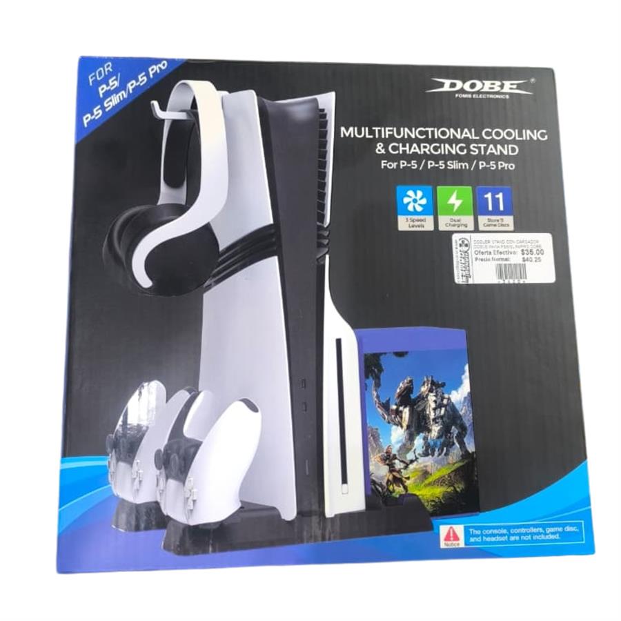 COOLER STAND CON CARGADOR DOBLE PARA PS5/SLIM/PRO DOBE TP5-0593S [3420]