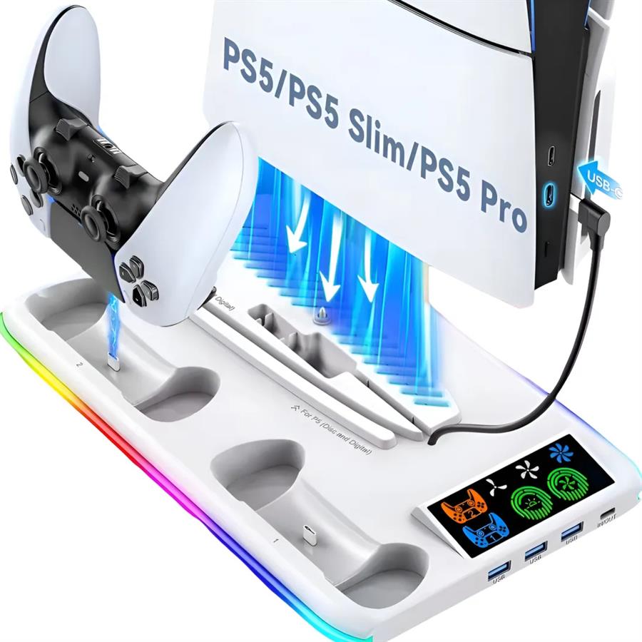 COOLER STAND CON CARGADOR DOBLE RGB PS5/SLIM/PRO IPLAY HA-8008 [3418]