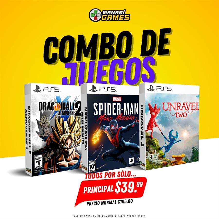 COMBO: SPIDERMAN MILES MORALES + DBZ XENOVERSE 2 + UNRAVEL TWO PS5 PRINCIPAL