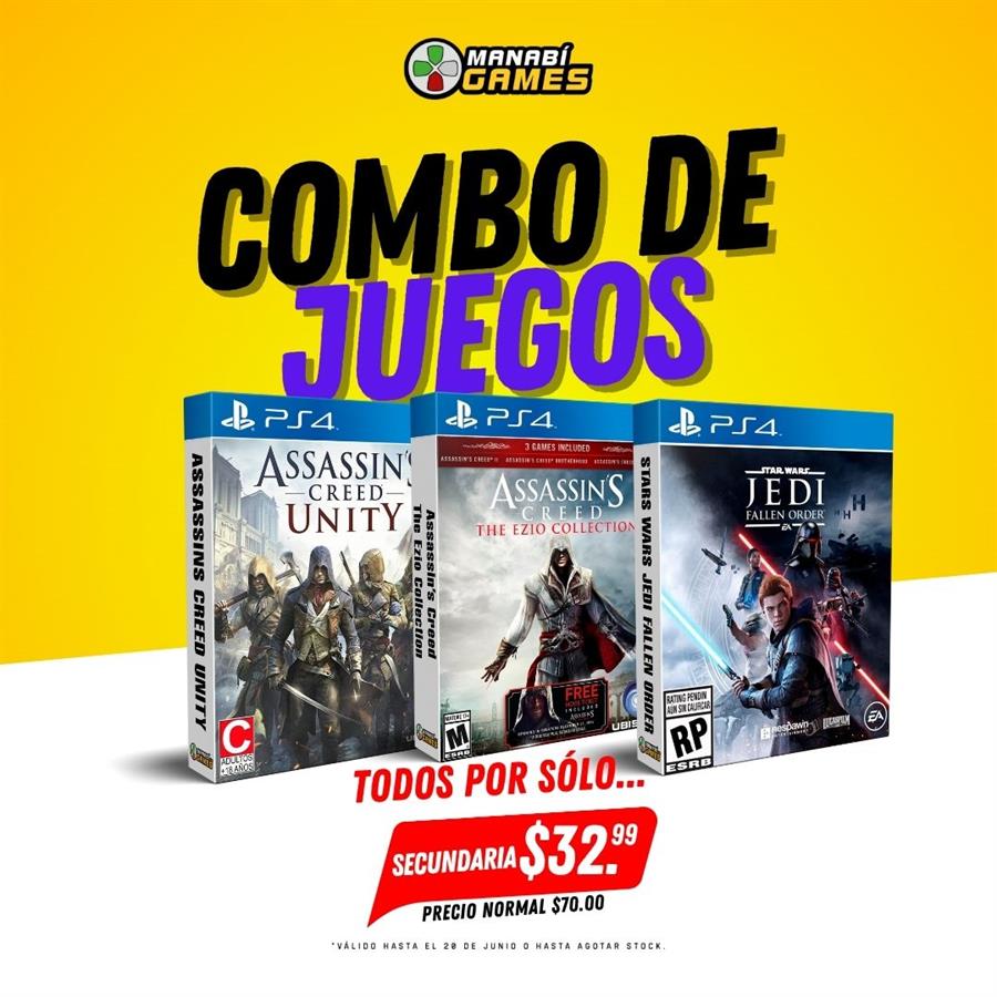 COMBO: ASSASSINS CREED UNITY + ASSASSINS CREED EZIO COLLECTIONS + STAR WARS JEDI FALLEN ORDER PS4 SECUNDARIA