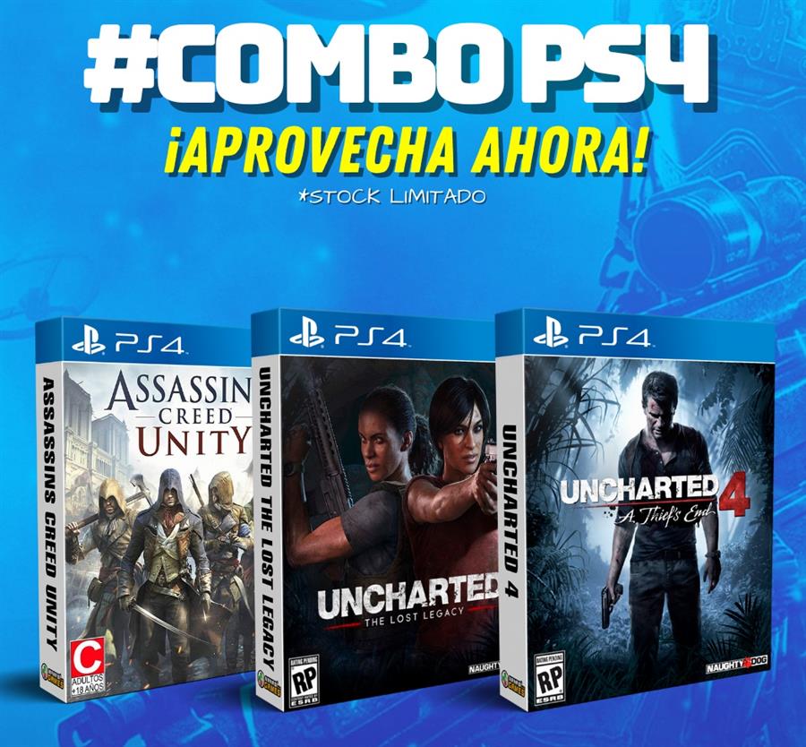COMBO ASSASSINS CREED UNITY + UNCHARTED 4 + LOST LEGACY PS4 [PRINCIPAL]